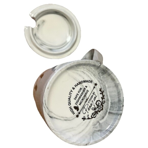 'Mens" Coffee Grey Swirl Ceramic Mug With cover And Gold Colored, HandMade !!! - Picture 8 of 16